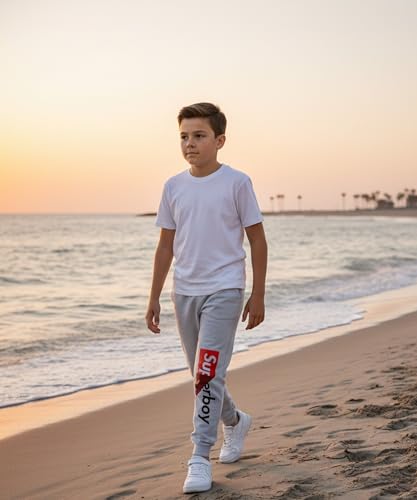 Image of KYDA KIDS 100% Cotton Track Pants for Boys | Premium Printed Soft Single Jersey Fabric | Elastic Waist Loose Fit Summer Full Length with Rib Hem (Pack of 2)