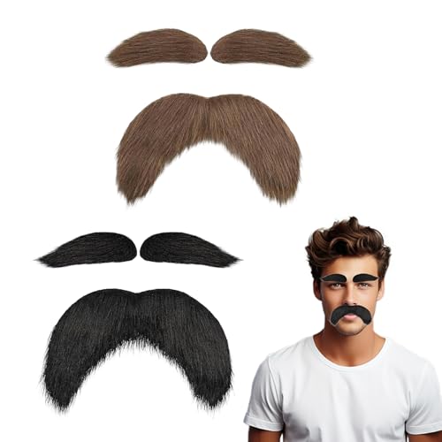 2 Sätze Schnurrbart Zum Ankleben,Braun Bart Zum Ankleben,Schnurrbart Selbstklebend,Fühlt Sich Weich An,Reizt Die Haut Nicht,Geeignet für Maskenbälle,Weihnachts-und Karnevalsthemenpartys(Braun Schwarz)