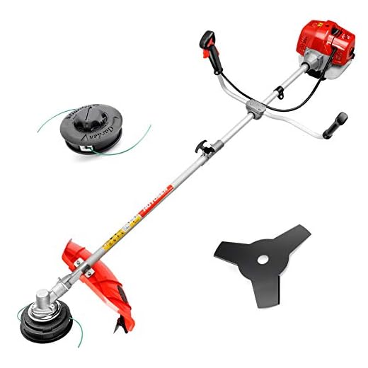 HUYOSEN 51.7cc Grass String Trimmers Gas Straight Shaft Brush Cutter Gasoline Powered Grass Weed Trimmer Straight Shaft Gas Weeder Eater Cutter(Red)