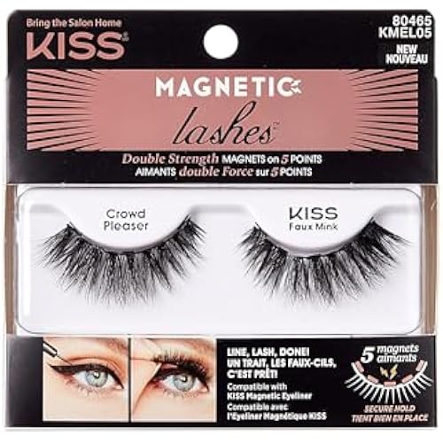 Kiss Magnetic Lashes, Crowd Pleaser, 1 Pair of Synthetic False Eyelashes With 5 Double Strength Magnets, Wind Resistant, Dermatologist Tested Fake Lashes Last Up To 16 Hours, Reusable Up To 15 Times