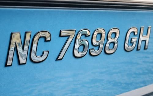 Boat & Jetski Registration Numbers - Domed/Raised Decal (16 pcs) Chrome Center/Black Outline (Wake Series Font Style)