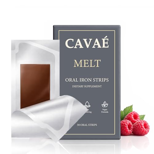 Cavae Oral Iron Strips Oral Dissolving Film 19 mg Iron Per Strip 30 Oral Iron Support for Energy Raspberry Flavor No Water Needed