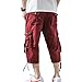 DONGD Mens Cargo Shorts Cotton 3/4 Loose Fit Below Knee Capri Cargo Short Red Wine