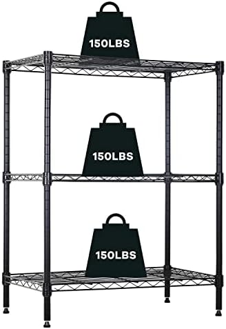NChanmar 3-Tier Wire Shelving Unit Storage Shelves Shelf Organizer 30"x23"x12" Heavy Duty Metal Storage Rack Wire Rack NSF Height Adjustable for Laundry Bathroom Kitchen Garage Shelving(Black)