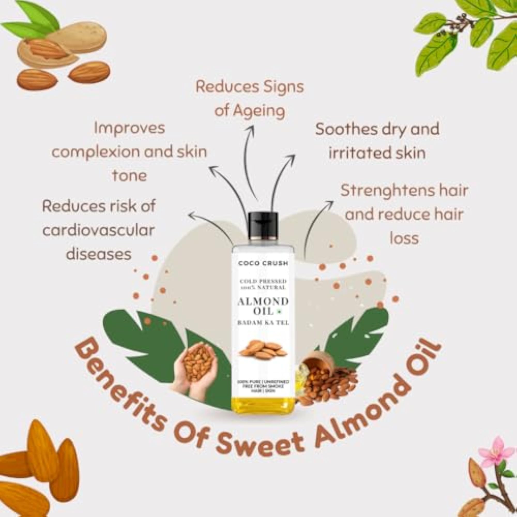 Almond Oil, Cold-Pressed & Natural for Hair Care, 100ml