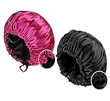 2 Stück Damen Satin Schlafmütze Seiden haube für lockiges Haar，Wasserdichte Satin Haarhaube zum Schlafen Extra große doppellagige verstellbare Satinhaube für Frauen