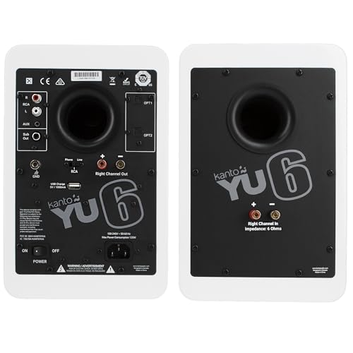 Image of Kanto YU6MW Powered Bookshelf Speakers with Bluetooth and Phono Preamp | Pair | Matte White