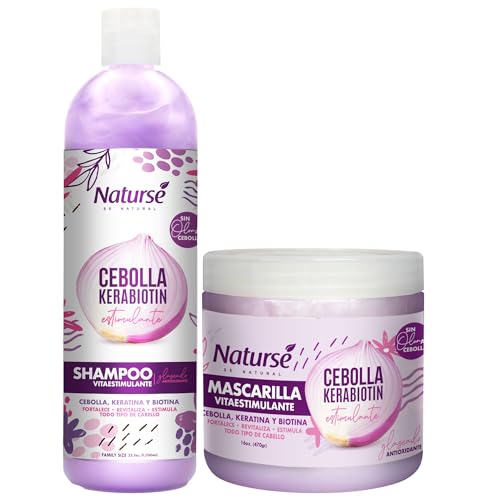Naturse Hair Growth Kit – Vita-Stimulating Shampoo 25.5 oz + Hair Mask 16 oz – Onion, Keratin & Biotin Treatment for Stronger, Fuller Hair – Anti-Breakage, No Onion Smell, For All Hair Types