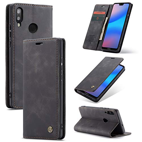 Cracedily Cover per Huawei P20 Lite Case, Custodia Cover Pelle Premium Portafoglio con Porta Carte Magnetica Supporto Protezione Flip Case Custodia per Huawei P20 Lite, Nero