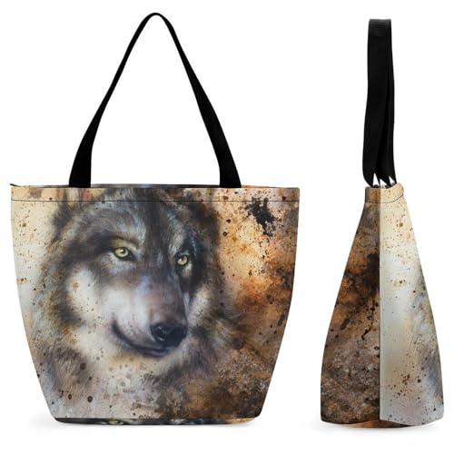 Sac à bandoulière loup aquarelle grand sac de shopping idéal pour vos voyages