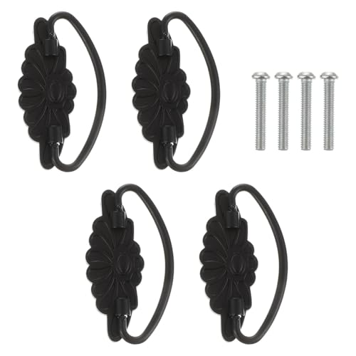 HAMPPLIES 4個 ヴィンテージ?古引き出し取っ手 合製ドレッサープルハンドル 黒色アンティーク風キャビネットノブ 引き出し 家具用簡単取付