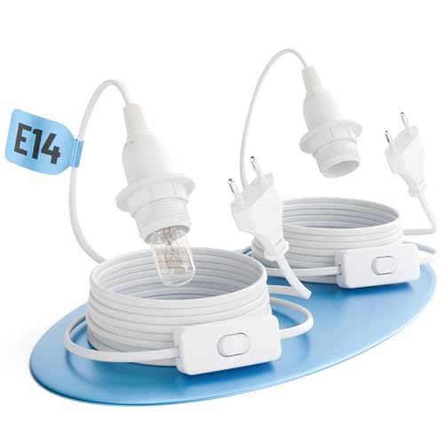 greate 2x Portalámparas E14 con cable y interruptor blanco 3,5 metros - cable con interruptor y enchufe máximo 60W 250V - casquillo con interruptor, cable y casquillo, portalamparas, porta lamparas