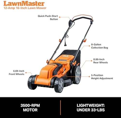 LawnMaster MEB1216K Electric Lawn Mower 16-Inch 12AMP - Thumbnail 4