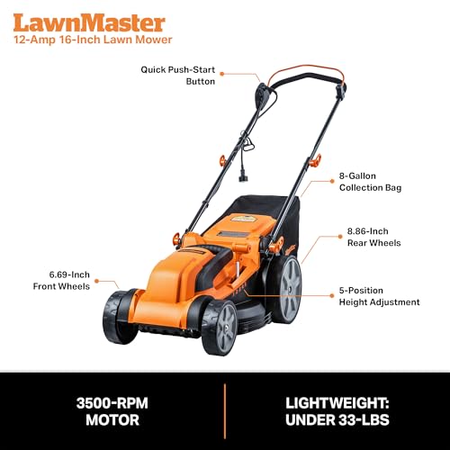 LawnMaster MEB1216K Electric Lawn Mower 16-Inch 12AMP