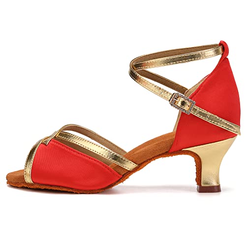 YKXLM Femme Chaussons de Danse Latine Standard De Bal Chaussures,FR-807QB-5,Rouge,EU 40 Cover
