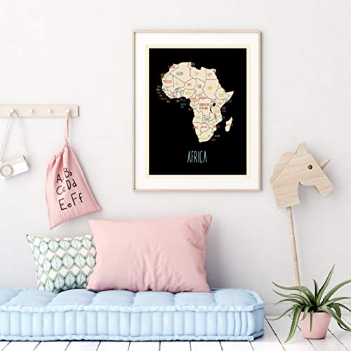 Africa Wall Map Poster (11" X 14") Black And Off White - Detailed Map Of Africa With All African Countries - Modern Africa Travel Map Wall Decor For Home, Bedroom, Classroom Or Office #TOP2