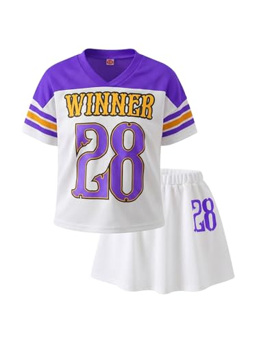 Image of PureChapter Tween Girls 2 Piece Outfits Short Sleeve Tops and Pleated Skirt Set, Cute Pleated Skirt for Girls Size 7-14