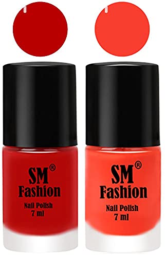 Image of Long Lasting Nail Polish | Nail Paint Combo 7 ml Each) - Set of 2 Red-Light Orange