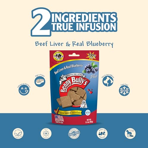 Benny Bullys Beef Liver Plus Blueberry, Freeze Dried Dog Treats, High Protein, Low Fat, Nutrient Rich, Supports Immune Health, Healthy Snack for Dogs - 58g (Medium) image 1