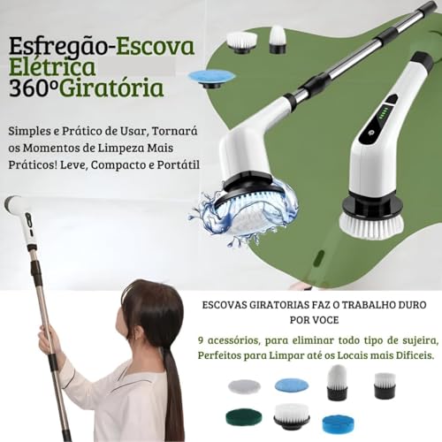 Escova De Limpeza Elétrica Giratória Recarregável 9 Em 1