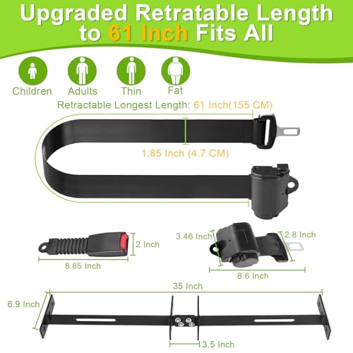 61 Inch Retractable DOT SeatBelts Street Legal 4 Passenger(2+2) Golf Cart Seat Belts Kit Bracket Fits EZGO TXT Yamaha Club Car DS (NOT FIT 2 Passenger Club Car Precedent Yamaha G29 Drive EZGO RXV)