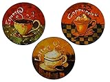 Cozeo Home Decor Hand-Painted Primitive Ceramic Decorative Vintage Plates, 8', Set of 3 Farmhouse Coffee Series Design Collector Plates, Home Decor, Gift for Art Decoration