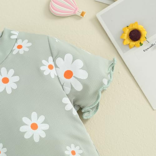 Image of Ayalinggo Baby Girl Summer Outfits Short Sleeve Lettuce Trim Floral Tops + Shorts Set Infant Clothes