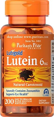 Puritans Pride Lutein 6 Mg with Zeaxanthin Supports Eye Health, Softgel, 200 Count