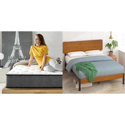 Zinus 10' Hybrid Mattress & Olivia Metal Bamboo Platform Bed...