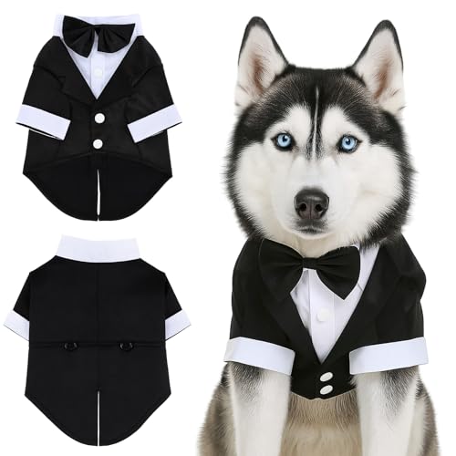 Dog Tuxedo, Dog Tuxedo Suit with Bow Tie, Pet Tuxedos for Small Dogs and Cats, Pet Wedding Attire Dress Up, Doggy Prince Bow Tie Shirt, Doggy Gentleman Apparel for Halloween, Engagement and Christmas