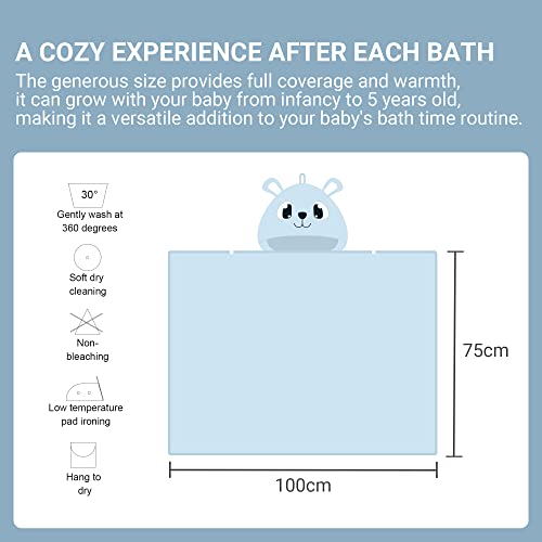 Image of MICHLEY Bamboo Viscose Baby Hooded Bath Towel for 0-5 Years Boys and Girls, 29.5 x 39.5 Inch Ultra-Soft and Quick-drying Infant Bath (Bear)