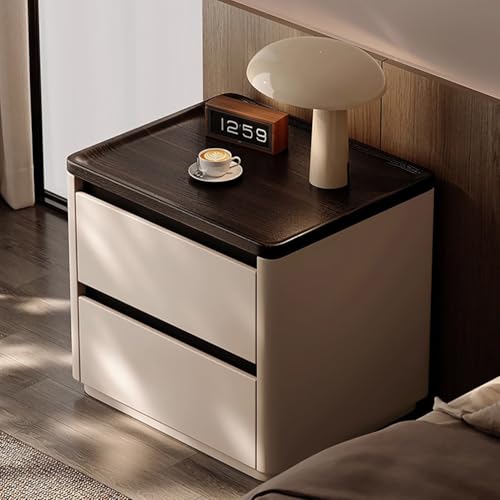 WYRNOBRX Mesita De Noche Acanalada Mesa De Cabecera Madera 23' con 2 Cajones Armario De Almacenamiento Moderno Roble No Requiere Montaje Mesita Alta Escritorio Pequeño Salón,Blanca,L18*W16*H20