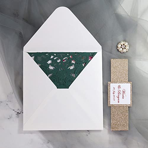 Tarjetas de invitación de boda marfil con corte láser y borde dorado de 50 uds 3