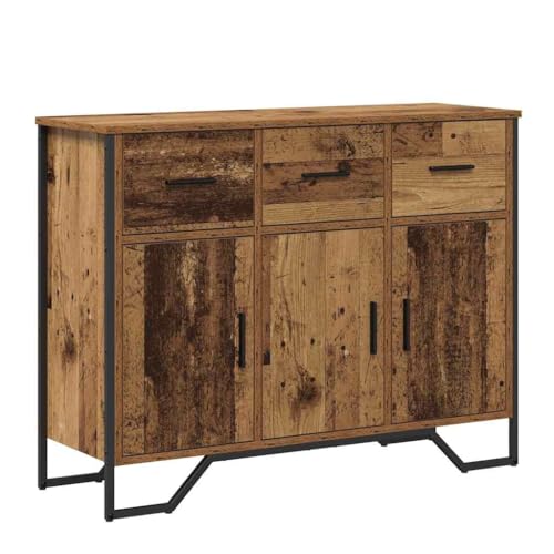 vidaXL Aparador Rústico de Madera Vieja 97X32.5X74.5 cm con 3 Cajones Y 2 Puertas de Panel para Almacenamiento Buffet en Comedor o Sala de Estar Mueble de Madera Acabado Desgastado