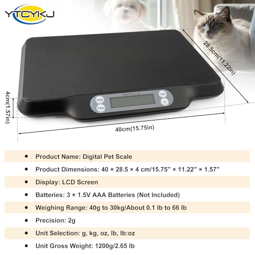 Image of Digital Pet Scale for Accurate Weighing & Baby Scale Kitten Scale | High-Precision Puppy Scales, Dog Cat Scale | 30kg /66lb Capacity, 2g Accuracy, Non-Slip Mat, Tare & Hold Function