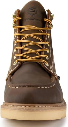 SUREWAY 6 in Mens Soft Toe Work Boots for Men-Full Grain Leather,Wedge Moc Toe Work Boots/Shoes,Soft Toe Brown,Size 10.54