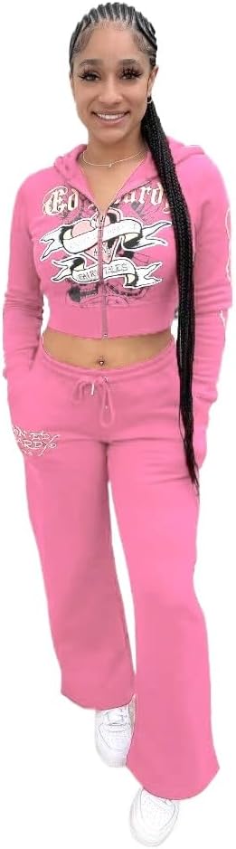 Women's Skeleton Printed Zipper Set Short Open Hoodie High Waist Straight Leg Pants Running Two Piece Set
