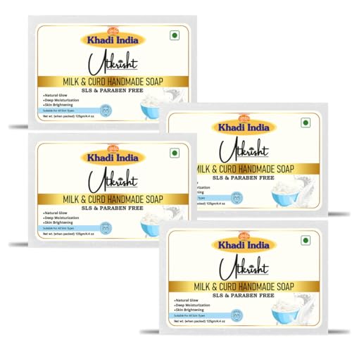 Image of Khadi Milk & Curd Handmade Bathing Soap Bar 125g (Pack of 4) | Natural & Herbal | Moisturizing, Glowing & Brightening Skin | For Dead Skin Cells | All Skin Types | For Men & Women