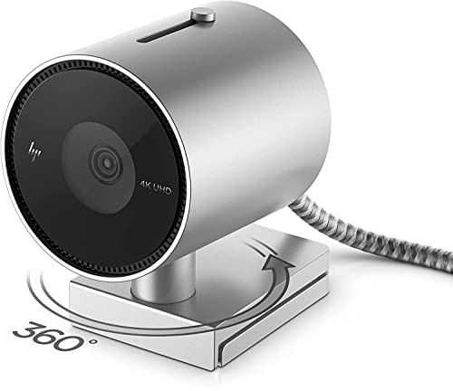 HP 950 Webcam 4K Pro, Campo visivo da 103°, Riconoscimento facciale, Correzione Automatica Luminosità , Compatibile con Zoom, Teams, Twitch, Youtube, Windows 11, Chrome e macOS, Argento
