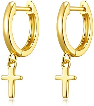 Gold Plated Cross Charm Hoop Earrings