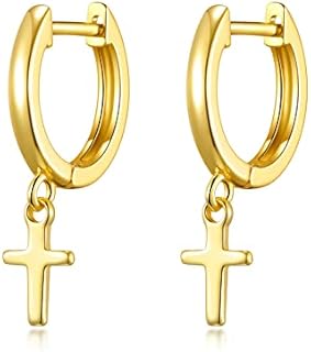 Gold Plated Cross Charm Hoop Earrings