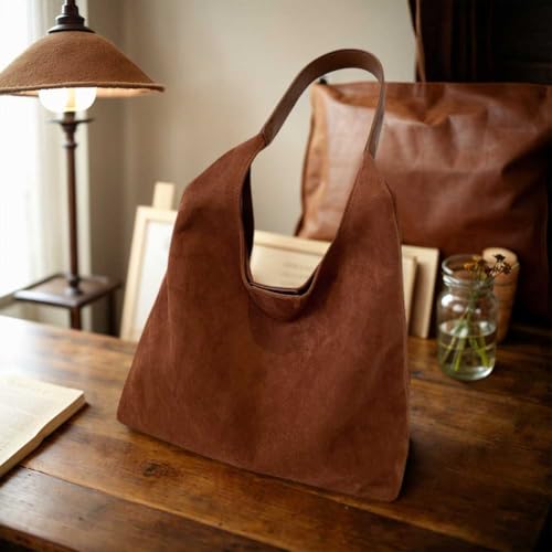 Image of Lushandy Brown Suede Purse Faux Suede Tote Bag Leather Hobo Bags for Women Slouchy Hobo Bag Fall Purse Shoulder Bag
