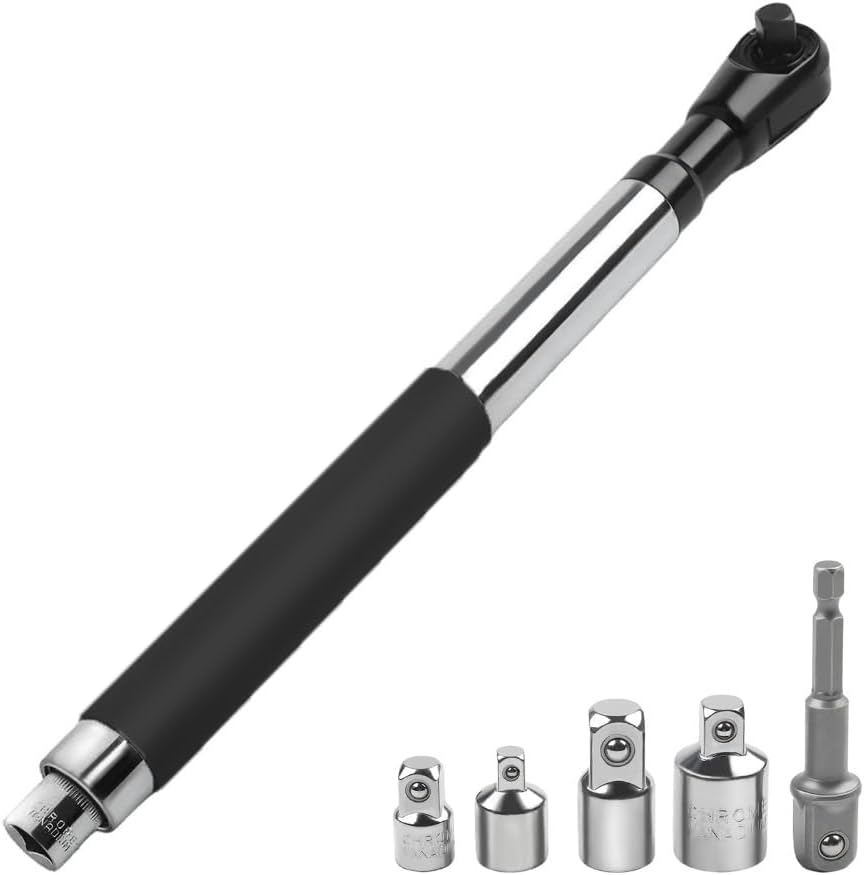 Offset Extension Wrench-Impact, Electric Ratchet Wrench, Chain Drive Wrench Extender, 1/2-Inch Electric Drill Adapter with 4 Conversion Adapters, Heavy-Duty Slim Design for Tight Spaces(D)