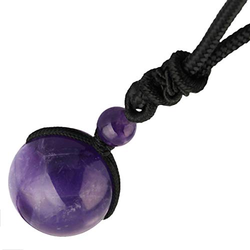 Nupuyai Amethyst Kugel Anhänger Halskette für Damen und Herren, Perle Heilstein Amulett mit Verstellbaren Kette für Reiki Meditation Cover