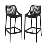 Home Square Polypropylene Patio Bar Stool in Black - Set of 2