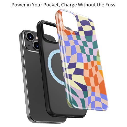 Goodon for iPhone 14 Plus Case - Wireless Charging - Dual-Layer Hard Shell & Silicone Cover - Protective Phone Case with Cute Wildflower Designs for Women - Colorful Checker Mosaic - image 4