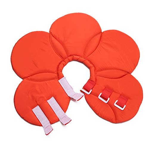Image of Dog Cone E-Collar Flower Soft Elizabethan Waterproof Grooming Recovery Protective Adjustable Collar for Puppy Small Medium Dogs (S Neck:9-11in, Orange)