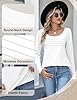 CMTOP Women Long Sleeve Tops Crew Neck Thermal Tops Casual Fleece Warm T Shirt Ladies Elegant Loose Puff Pleated Shirts Dreesy Tunic Blouse White #2