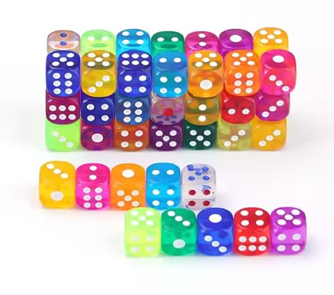 Regy 6 Sided Dice Set Arylic Multicolor Transparent Dice for DND, MTG, RPG, Tenzi, Yahtze, Bunco, Table Borad Games, Math Teaching (Pack of 10pcs) 1