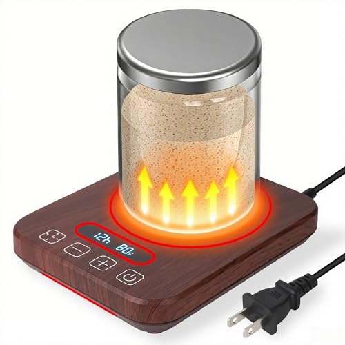 Sourdough Starter Warmer with Lab-Grade 1°F Precision Control(70-100°F),12H Timer & Memory Function,Fits 40oz Jars,Energy-Saving & Safe Design,Sourdough Warmer for Home Baking with US Plug (Wood)
